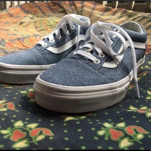 Vans Old Skool shoes. Blue and white stripes